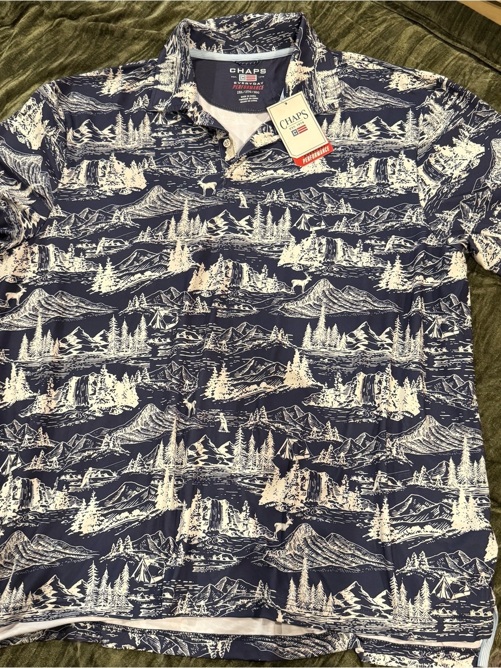 Chaps Men's Navy Scenic Print Polo
